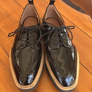Zara black patent leather oxford platforms
